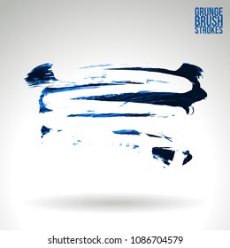 Blue brush stroke and texture. Grunge vector abstract hand - painted element. Underline and border design.