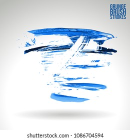 Blue brush stroke and texture. Grunge vector abstract hand - painted element. Underline and border design.