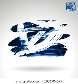 Blue brush stroke and texture. Grunge vector abstract hand - painted element. Underline and border design.