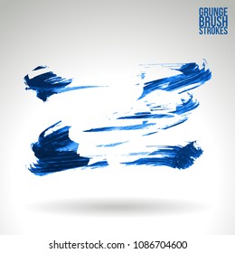 Blue brush stroke and texture. Grunge vector abstract hand - painted element. Underline and border design.