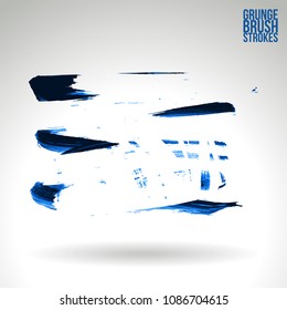 Blue brush stroke and texture. Grunge vector abstract hand - painted element. Underline and border design.