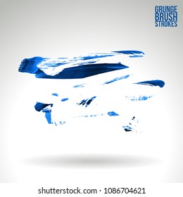 Blue brush stroke and texture. Grunge vector abstract hand - painted element. Underline and border design.