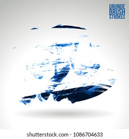 Blue brush stroke and texture. Grunge vector abstract hand - painted element. Underline and border design.