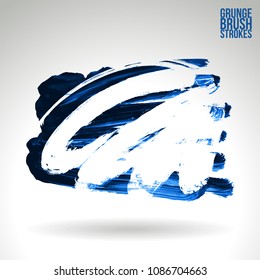 Blue brush stroke and texture. Grunge vector abstract hand - painted element. Underline and border design.