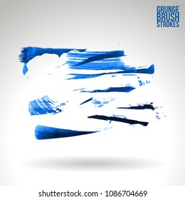 Blue brush stroke and texture. Grunge vector abstract hand - painted element. Underline and border design.