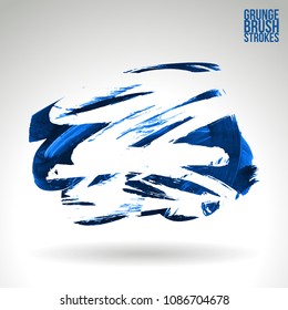 Blue brush stroke and texture. Grunge vector abstract hand - painted element. Underline and border design.