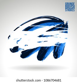Blue brush stroke and texture. Grunge vector abstract hand - painted element. Underline and border design.