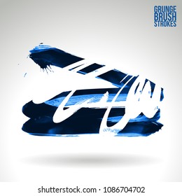 Blue brush stroke and texture. Grunge vector abstract hand - painted element. Underline and border design.