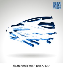 Blue brush stroke and texture. Grunge vector abstract hand - painted element. Underline and border design.