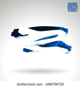 Blue brush stroke and texture. Grunge vector abstract hand - painted element. Underline and border design.