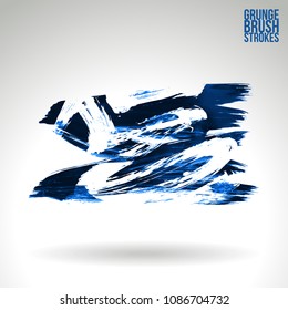 Blue brush stroke and texture. Grunge vector abstract hand - painted element. Underline and border design.