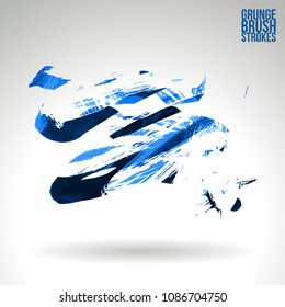 Blue brush stroke and texture. Grunge vector abstract hand - painted element. Underline and border design.