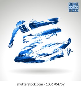 Blue brush stroke and texture. Grunge vector abstract hand - painted element. Underline and border design.