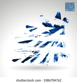 Blue brush stroke and texture. Grunge vector abstract hand - painted element. Underline and border design.