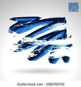 Blue brush stroke and texture. Grunge vector abstract hand - painted element. Underline and border design.