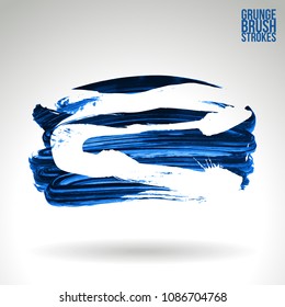 Blue brush stroke and texture. Grunge vector abstract hand - painted element. Underline and border design.