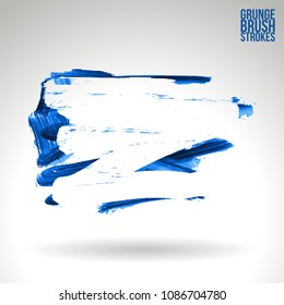Blue brush stroke and texture. Grunge vector abstract hand - painted element. Underline and border design.