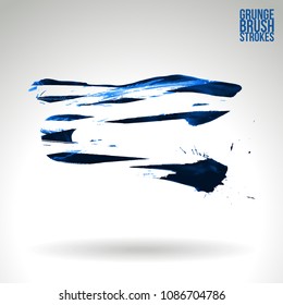 Blue brush stroke and texture. Grunge vector abstract hand - painted element. Underline and border design.