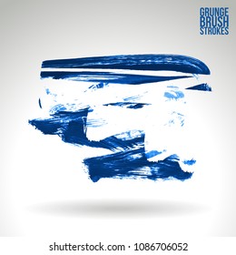 Blue brush stroke and texture. Grunge vector abstract hand - painted element. Underline and border design.