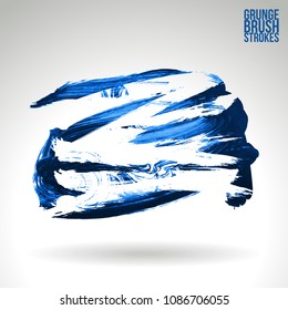 Blue brush stroke and texture. Grunge vector abstract hand - painted element. Underline and border design.