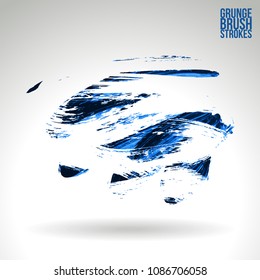 Blue brush stroke and texture. Grunge vector abstract hand - painted element. Underline and border design.