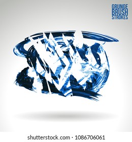 Blue brush stroke and texture. Grunge vector abstract hand - painted element. Underline and border design.