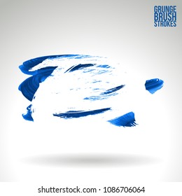 Blue brush stroke and texture. Grunge vector abstract hand - painted element. Underline and border design.