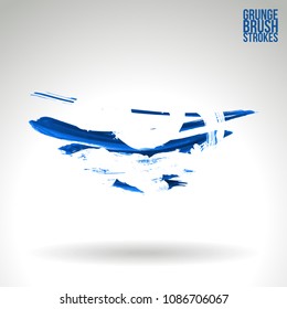 Blue brush stroke and texture. Grunge vector abstract hand - painted element. Underline and border design.