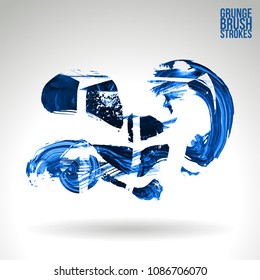 Blue brush stroke and texture. Grunge vector abstract hand - painted element. Underline and border design.