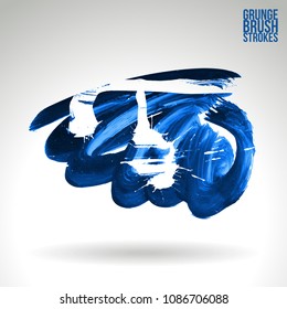 Blue brush stroke and texture. Grunge vector abstract hand - painted element. Underline and border design.