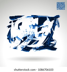 Blue brush stroke and texture. Grunge vector abstract hand - painted element. Underline and border design.
