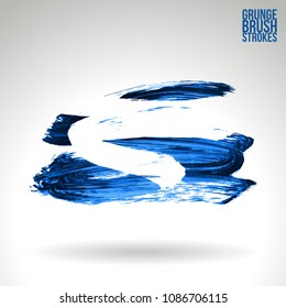 Blue brush stroke and texture. Grunge vector abstract hand - painted element. Underline and border design.