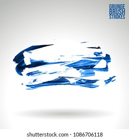 Blue brush stroke and texture. Grunge vector abstract hand - painted element. Underline and border design.