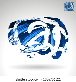 Blue brush stroke and texture. Grunge vector abstract hand - painted element. Underline and border design.