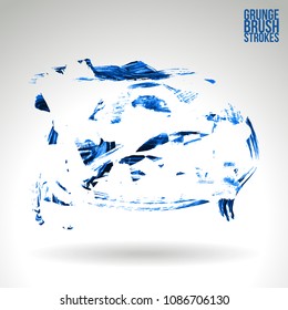Blue brush stroke and texture. Grunge vector abstract hand - painted element. Underline and border design.