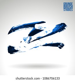 Blue brush stroke and texture. Grunge vector abstract hand - painted element. Underline and border design.