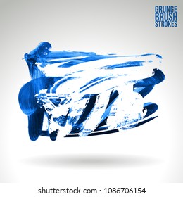 Blue brush stroke and texture. Grunge vector abstract hand - painted element. Underline and border design.
