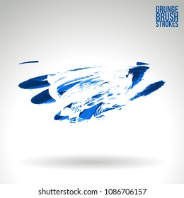 Blue brush stroke and texture. Grunge vector abstract hand - painted element. Underline and border design.