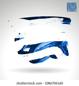 Blue brush stroke and texture. Grunge vector abstract hand - painted element. Underline and border design.