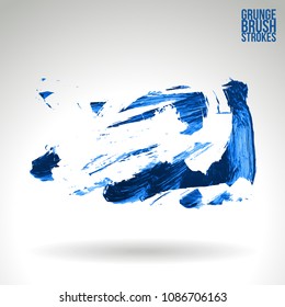 Blue brush stroke and texture. Grunge vector abstract hand - painted element. Underline and border design.