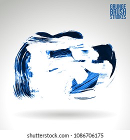Blue brush stroke and texture. Grunge vector abstract hand - painted element. Underline and border design.
