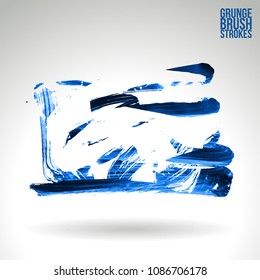 Blue brush stroke and texture. Grunge vector abstract hand - painted element. Underline and border design.