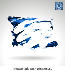 Blue brush stroke and texture. Grunge vector abstract hand - painted element. Underline and border design.