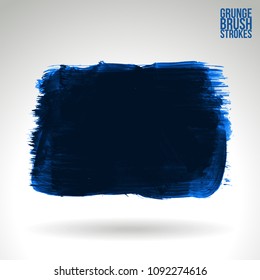 Blue brush stroke and texture. Grunge vector abstract hand - painted element. Underline and border design.