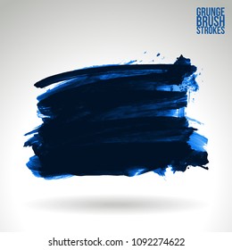 Blue brush stroke and texture. Grunge vector abstract hand - painted element. Underline and border design.