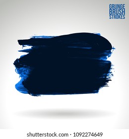 Blue brush stroke and texture. Grunge vector abstract hand - painted element. Underline and border design.