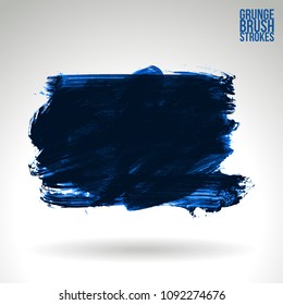 Blue brush stroke and texture. Grunge vector abstract hand - painted element. Underline and border design.