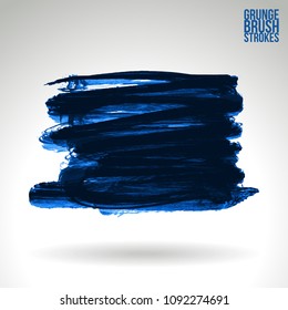Blue brush stroke and texture. Grunge vector abstract hand - painted element. Underline and border design.