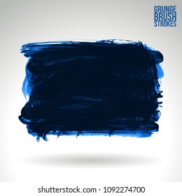 Blue brush stroke and texture. Grunge vector abstract hand - painted element. Underline and border design.
