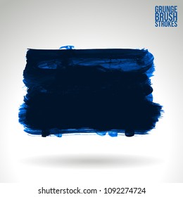 Blue brush stroke and texture. Grunge vector abstract hand - painted element. Underline and border design.